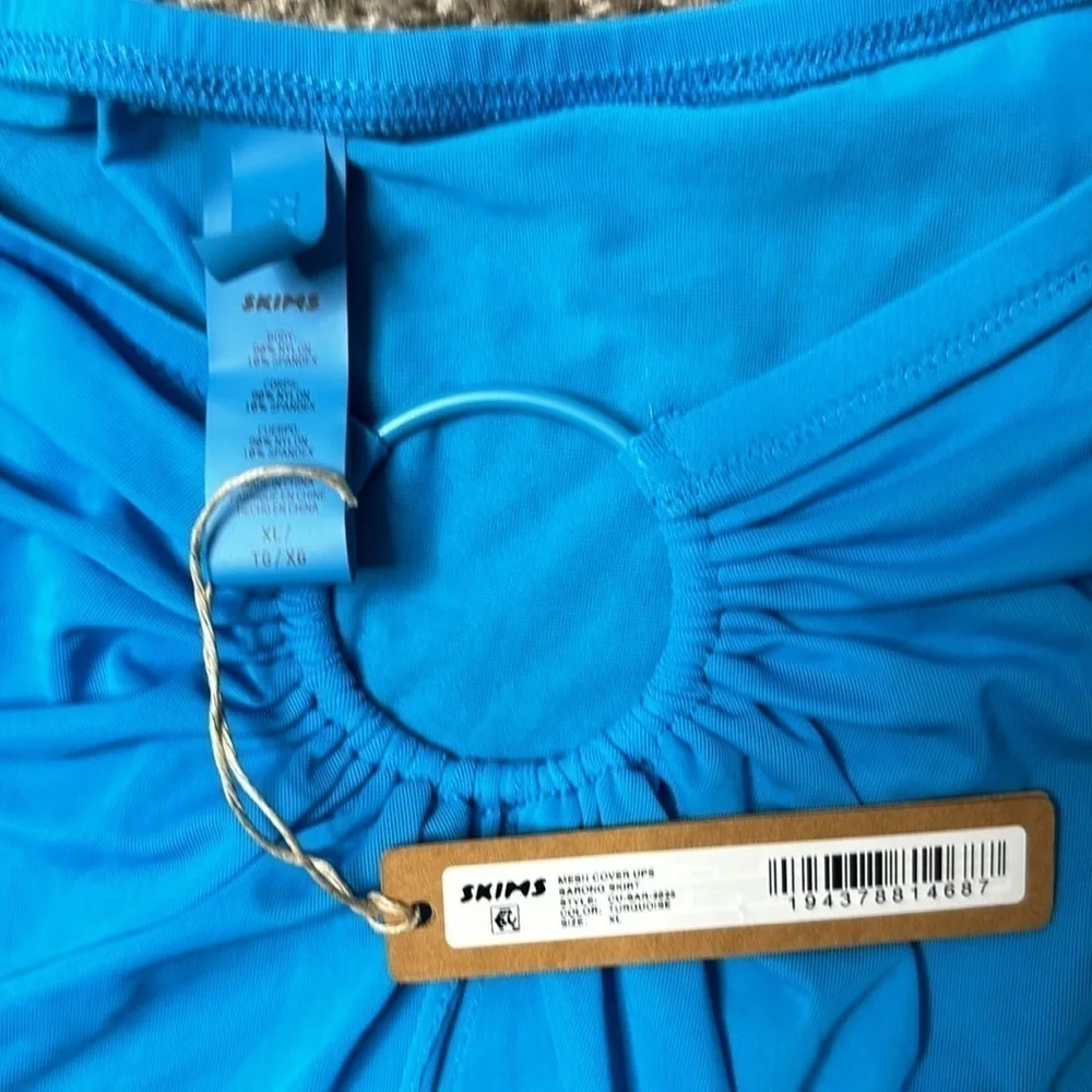 NWT SKIMS Mesh Cover Up Sarong Skirt Turquoise Sz XL